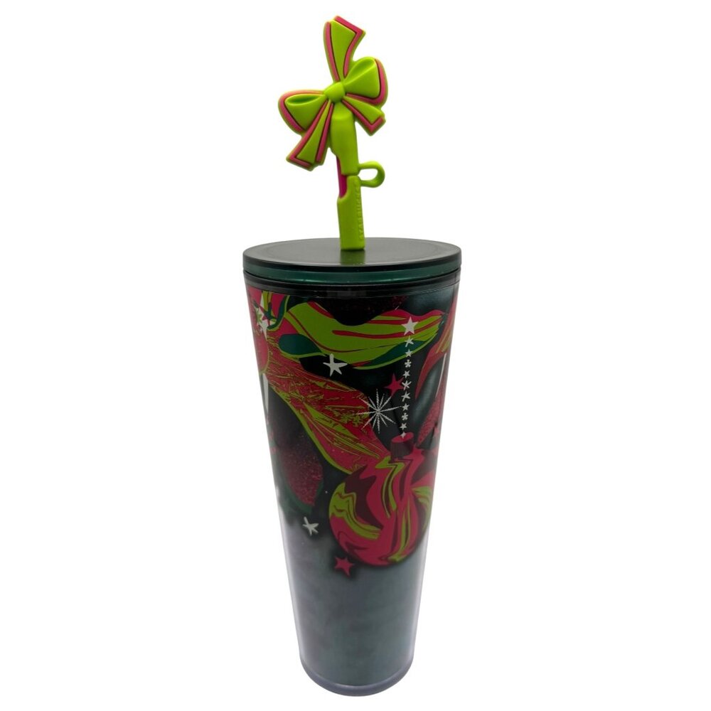 Starbucks 2023 Holiday Cold Cup Tumbler 24 Ounce Silicon Bow Straw Topper NWT
